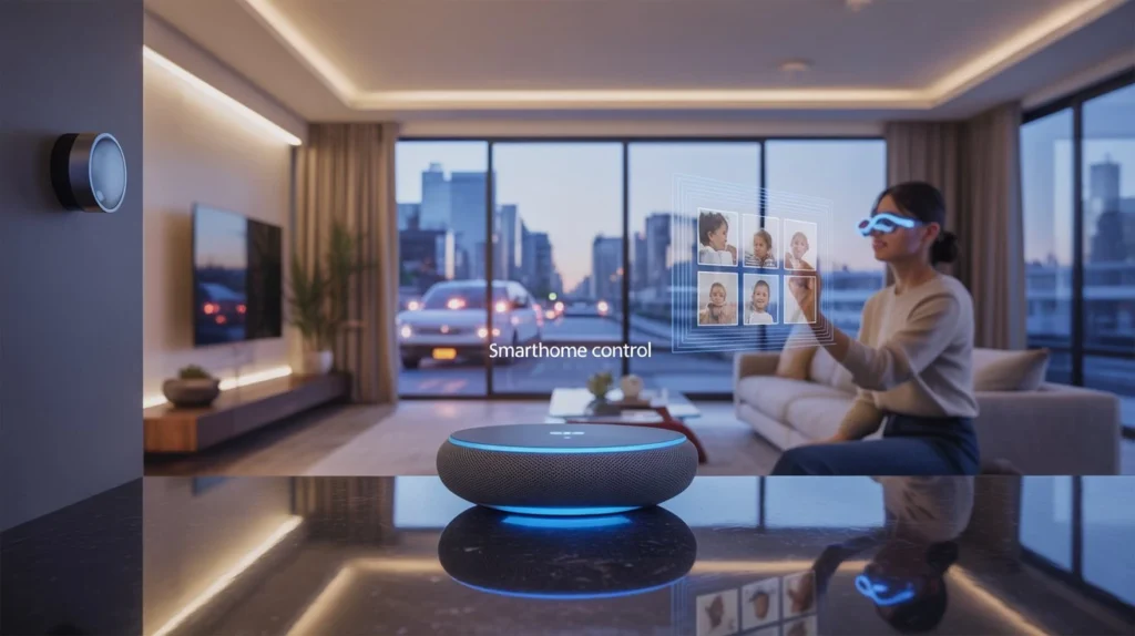 a woman sitting in a living room with a smart home control device
Ai tools