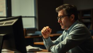 Professor reviewing a student’s work for signs of ChatGPT-generated content.
