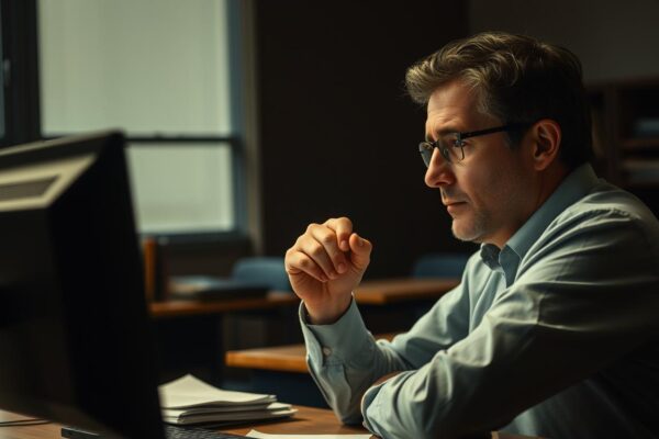 Professor reviewing a student’s work for signs of ChatGPT-generated content.